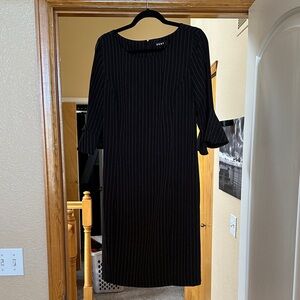 DKNY Black Long Sleeve Pinstripe Dress